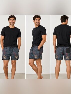 Nitrous Black Tiger Floral Swim Trunks Shorts Size S